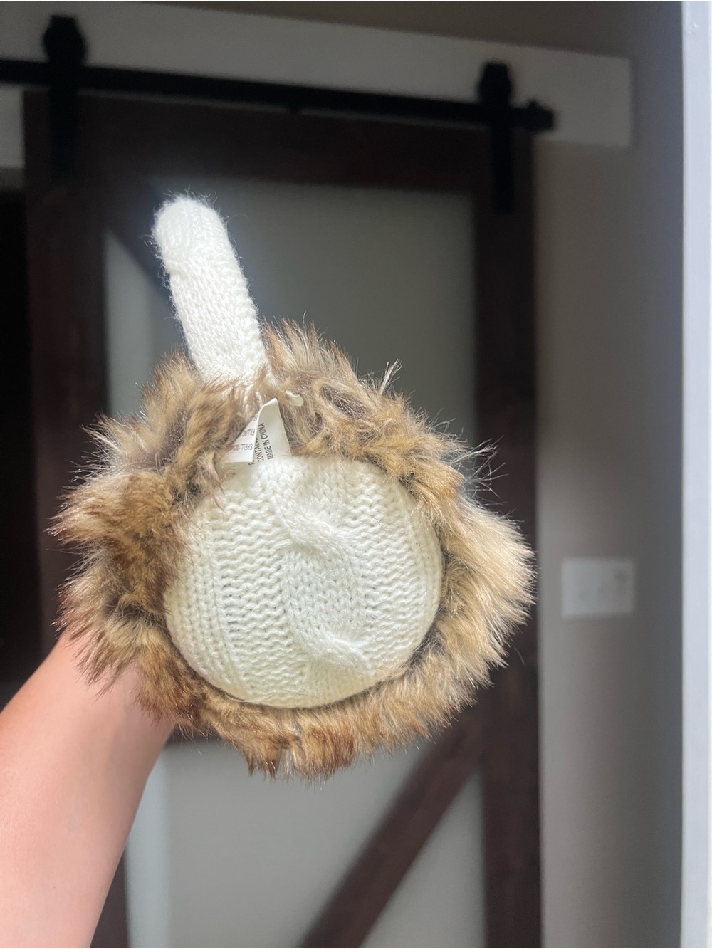 Cream Knit Faux Fur Ear Muffs